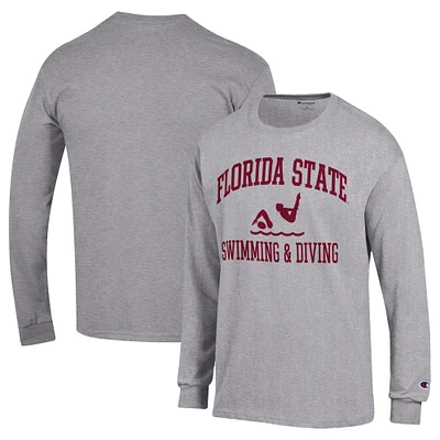 Men's Champion  Gray Florida State Seminoles Icon Swim & Dive Long Sleeve T-Shirt
