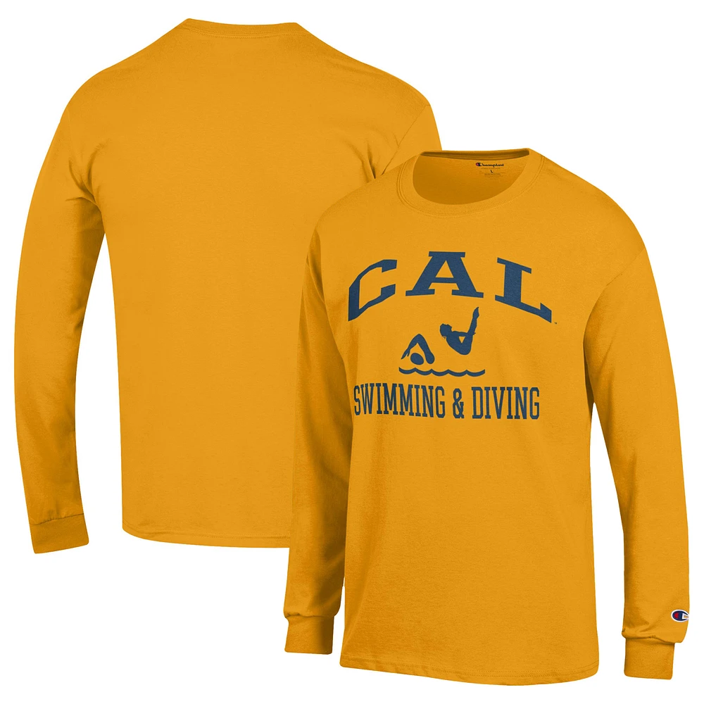 Men's Champion Gold Cal Bears Icon Swim & Dive Long Sleeve T-Shirt