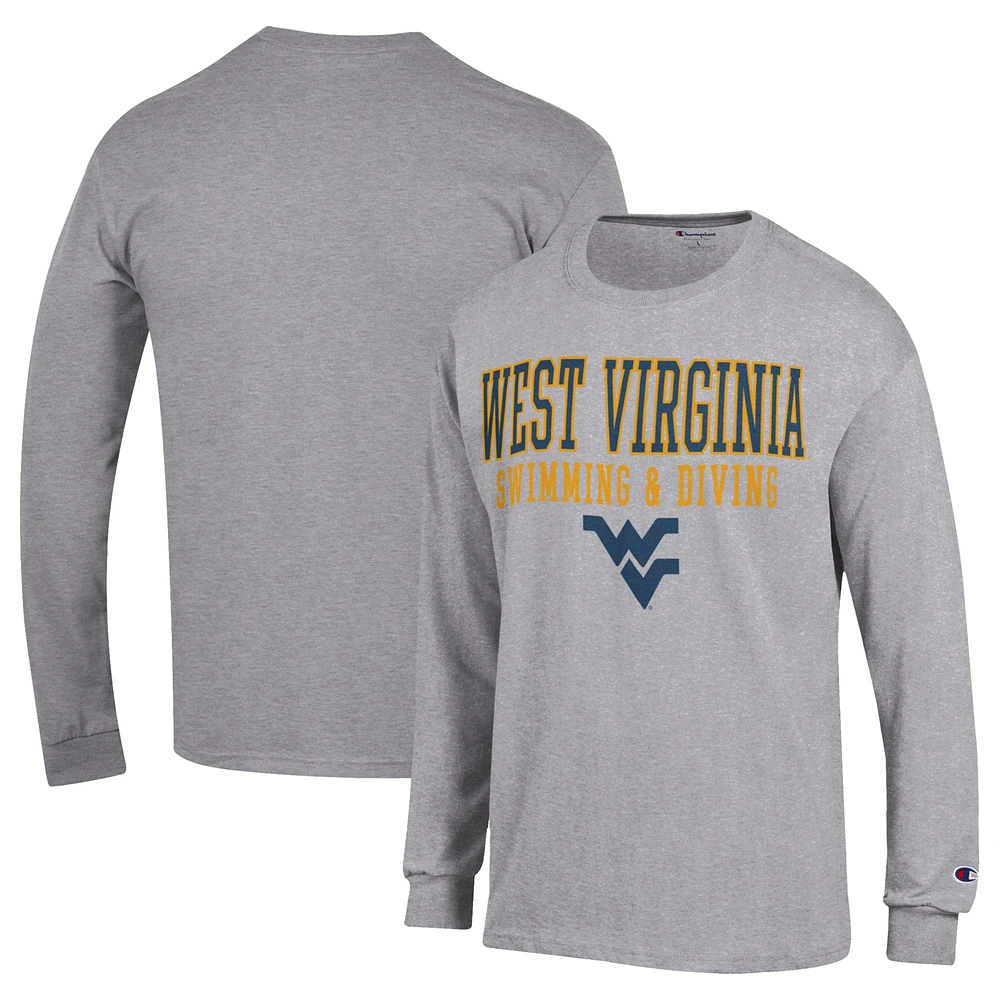 Men's Champion Gray West Virginia Mountaineers Stacked Swim & Dive Long Sleeve T-Shirt