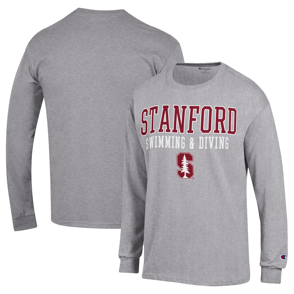 Men's Champion Gray Stanford Cardinal Stacked Swim & Dive Long Sleeve T-Shirt