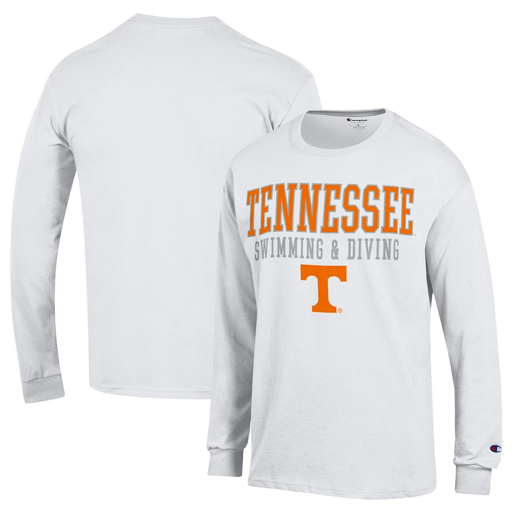 Men's Champion White Tennessee Volunteers Stacked Swim & Dive Long Sleeve T-Shirt