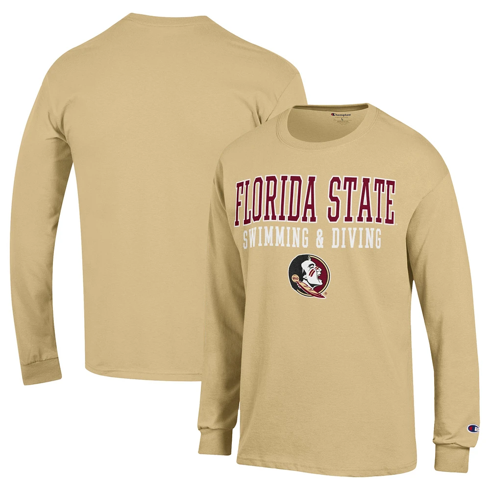 Men's Champion Gold Florida State Seminoles Stacked Swim & Dive Long Sleeve T-Shirt