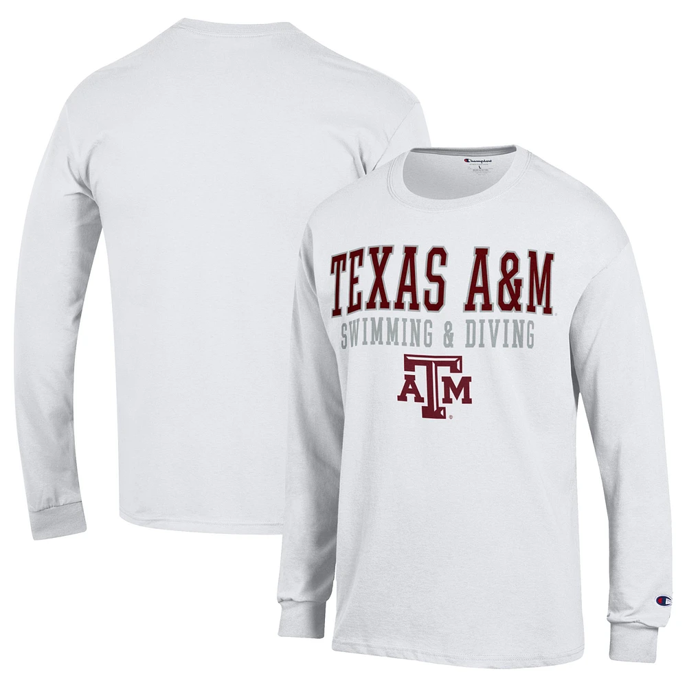 Men's Champion White Texas A&M Aggies Stacked Swim & Dive Long Sleeve T-Shirt