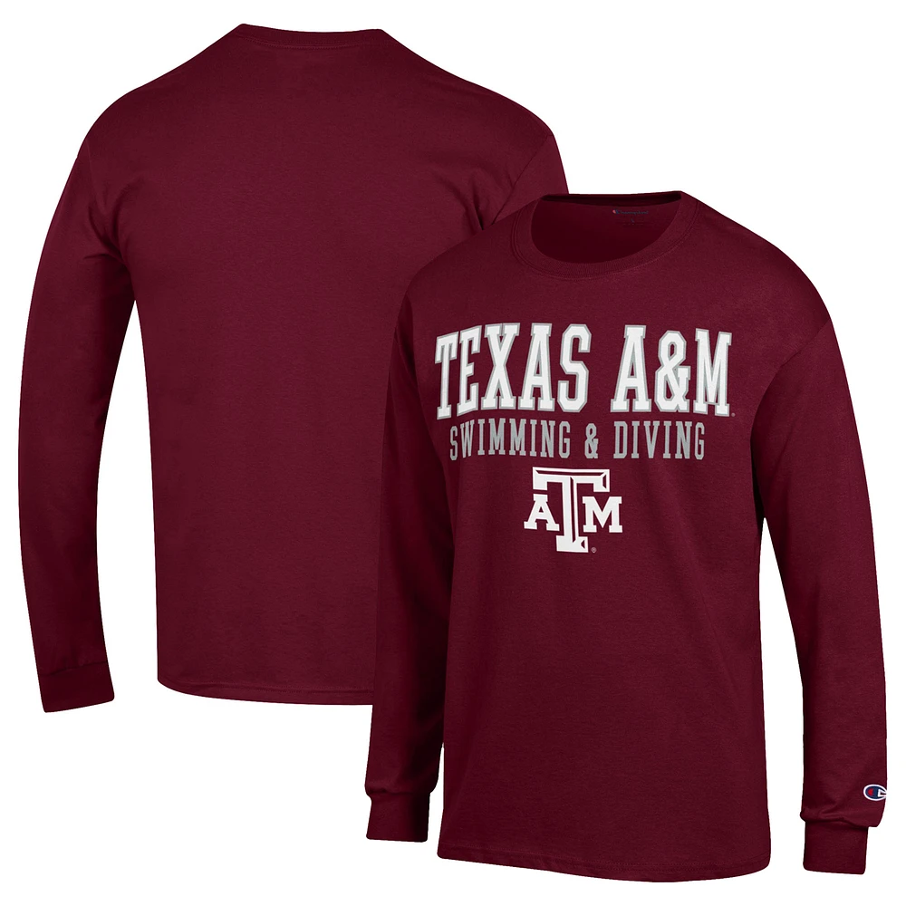 Men's Champion Maroon Texas A&M Aggies Stacked Swim & Dive Long Sleeve T-Shirt