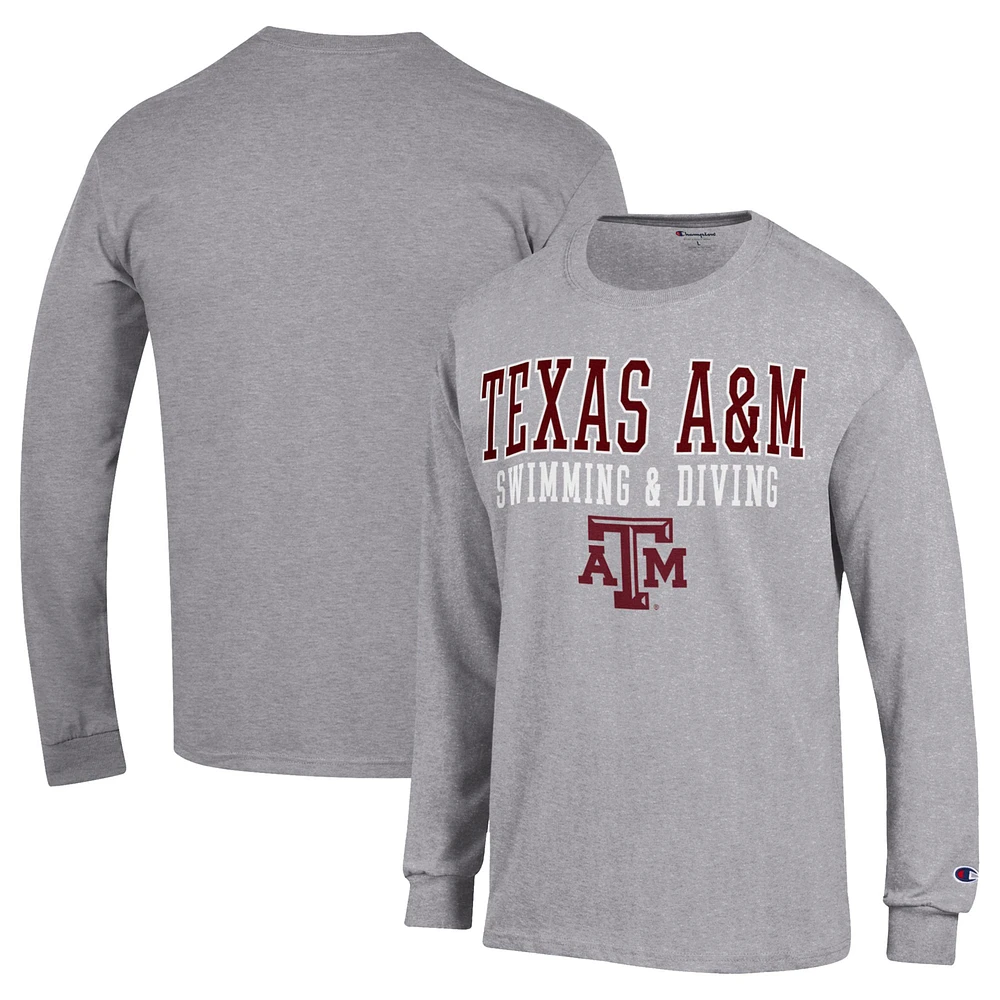 Men's Champion Gray Texas A&M Aggies Stacked Swim & Dive Long Sleeve T-Shirt