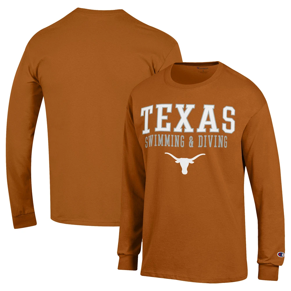 Men's Champion Texas Orange Longhorns Stacked Swim & Dive Long Sleeve T-Shirt