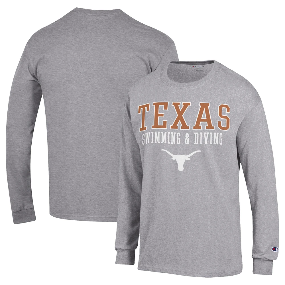 Men's Champion Gray Texas Longhorns Stacked Swim & Dive Long Sleeve T-Shirt