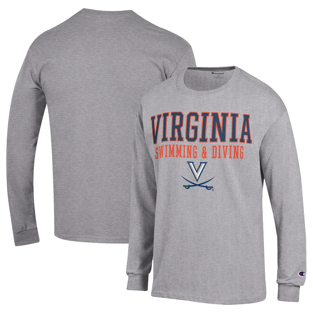 Men's Champion Gray Virginia Cavaliers Stacked Swim & Dive Long Sleeve T-Shirt