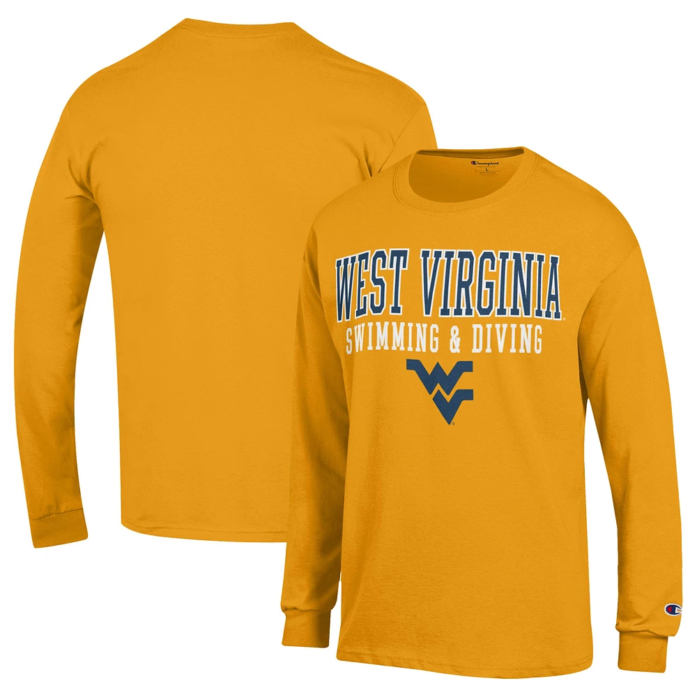 Men's Champion Gold West Virginia Mountaineers Stacked Swim & Dive Long Sleeve T-Shirt