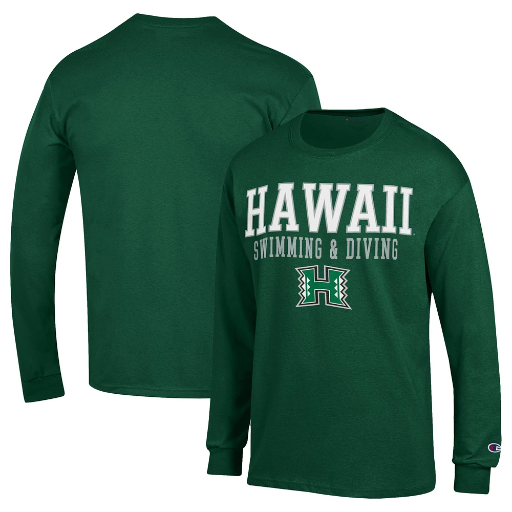 Men's Champion Hawaii Rainbow Warriors Stacked Swim & Dive Long Sleeve T-Shirt