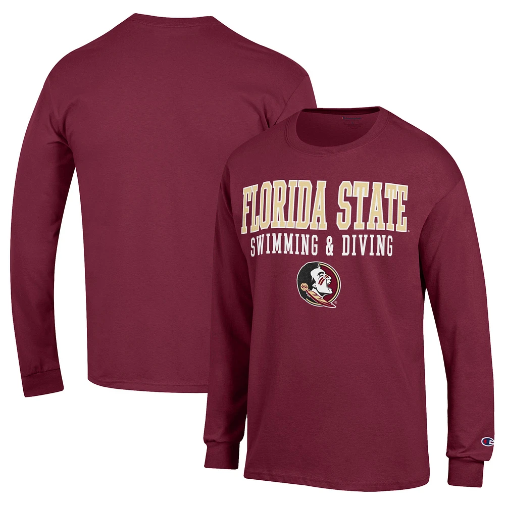 Men's Champion Garnet Florida State Seminoles Stacked Swim & Dive Long Sleeve T-Shirt
