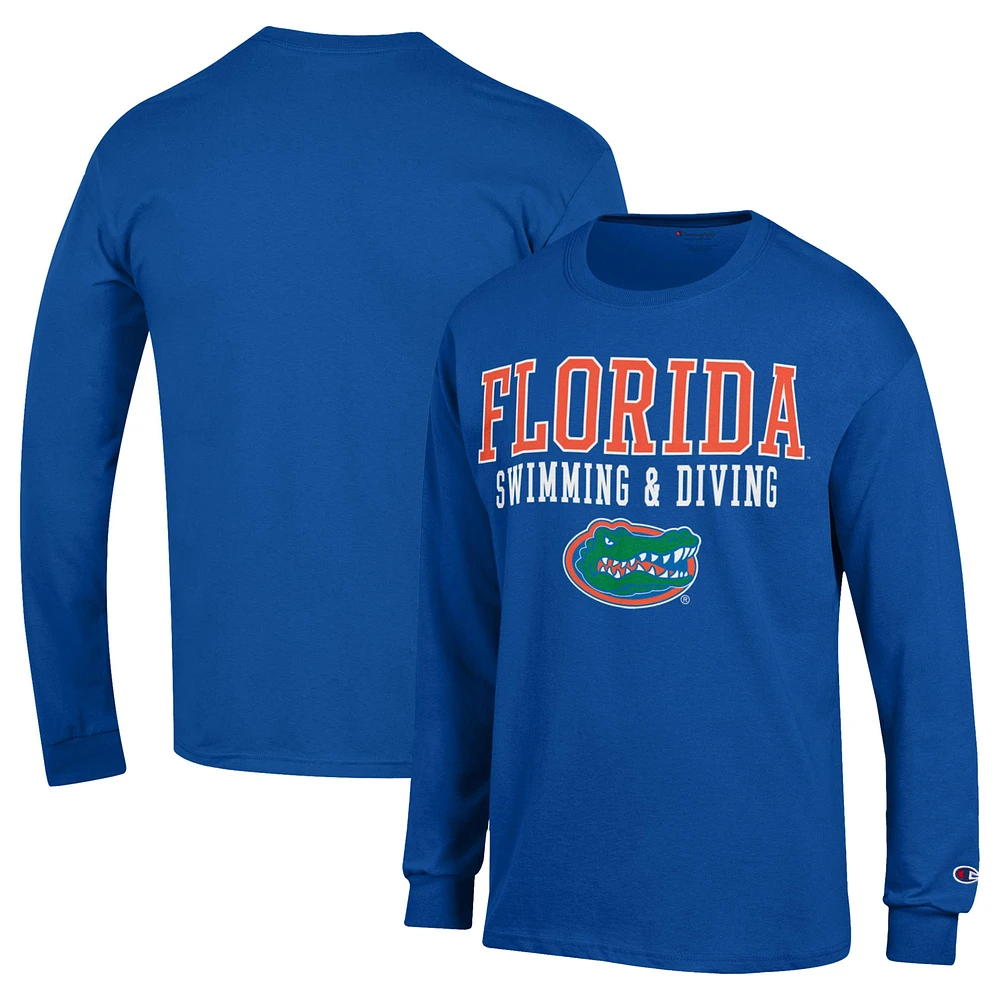 Men's Champion Royal Florida Gators Stacked Swim & Dive Long Sleeve T-Shirt