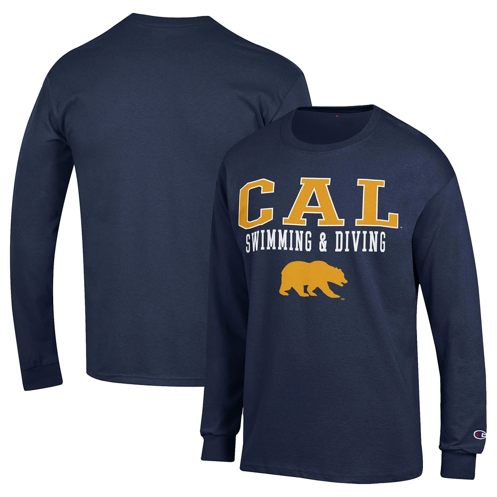 Men's Champion Navy Cal Bears Stacked Swim & Dive Long Sleeve T-Shirt