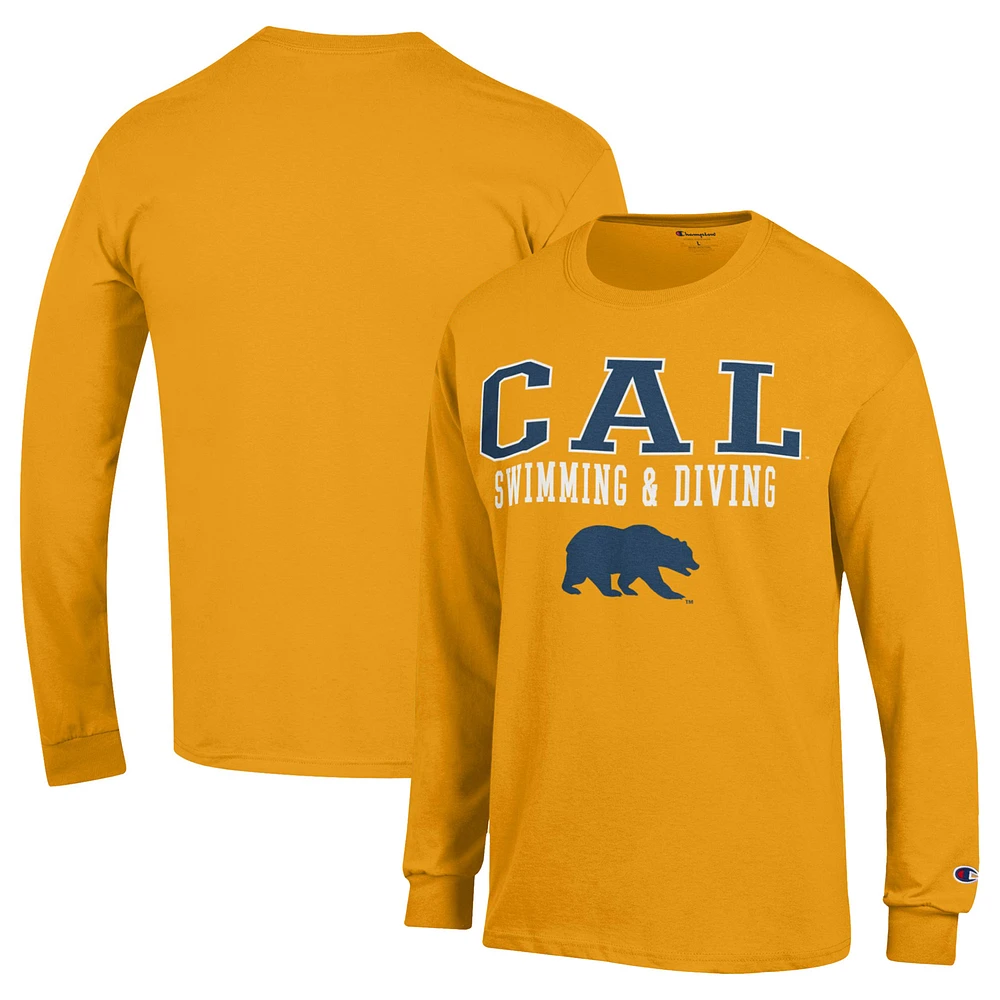 Men's Champion Gold Cal Bears Stacked Swim & Dive Long Sleeve T-Shirt