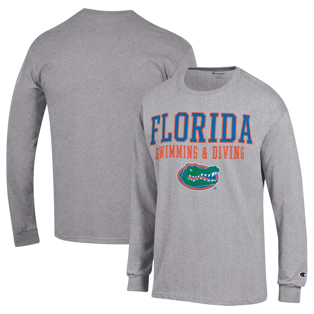 Men's Champion Gray Florida Gators Stacked Swim & Dive Long Sleeve T-Shirt