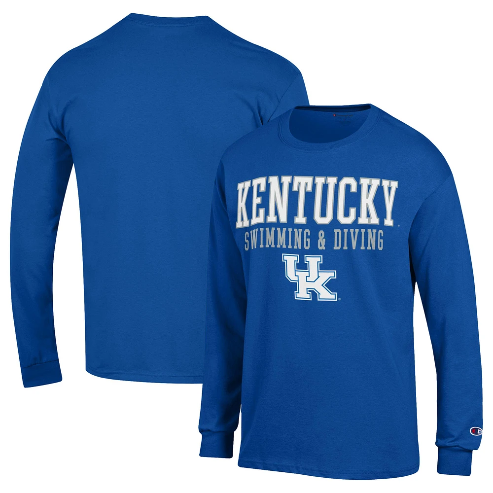 Men's Champion Royal Kentucky Wildcats Stacked Swim & Dive Long Sleeve T-Shirt