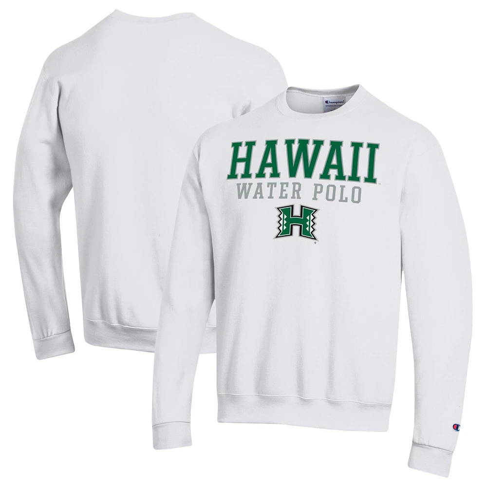 Men's Champion White Hawaii Rainbow Warriors Powerblend Pullover Crewneck