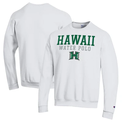 Men's Champion White Hawaii Rainbow Warriors Powerblend Pullover Crewneck