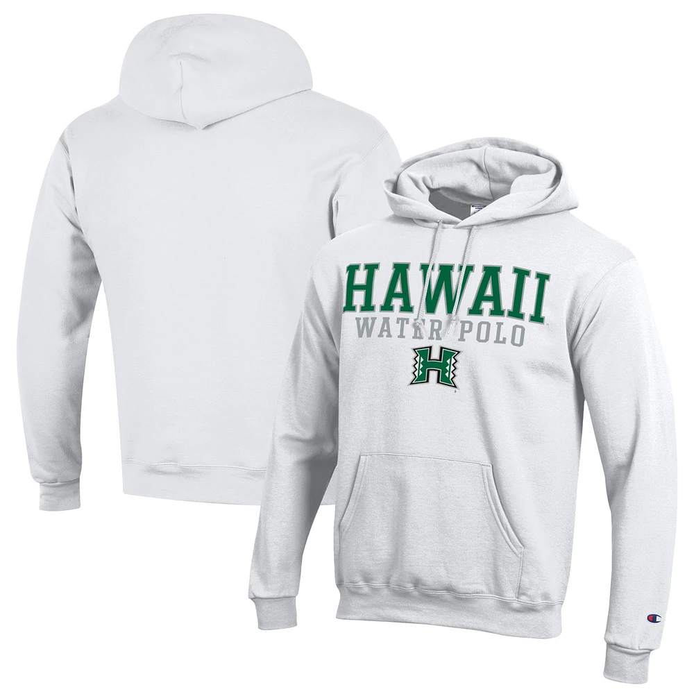 Men's Champion White Hawaii Rainbow Warriors Powerblend Pullover Hoodie