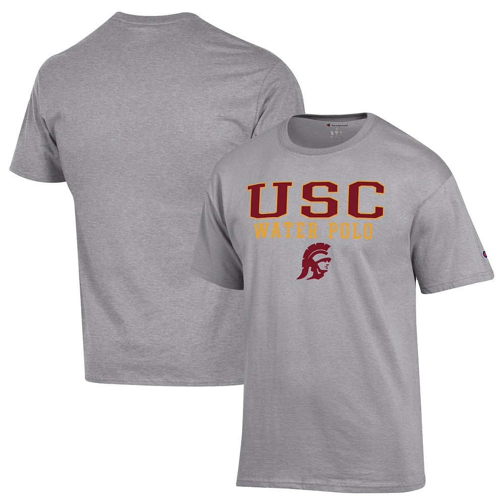 Men's Champion Gray USC Trojans Stack Logo Water Polo T-Shirt
