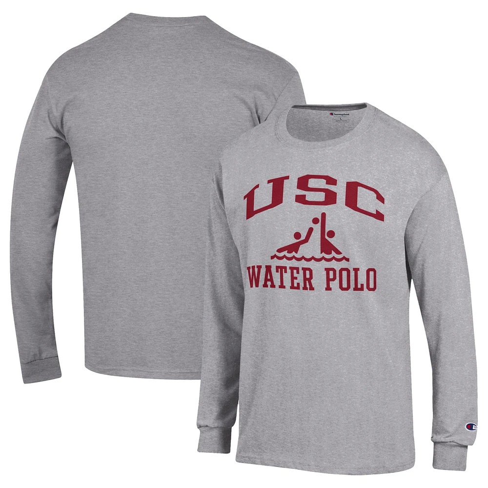 Men's Champion Gray USC Trojans Water Polo Icon Long Sleeve T-Shirt