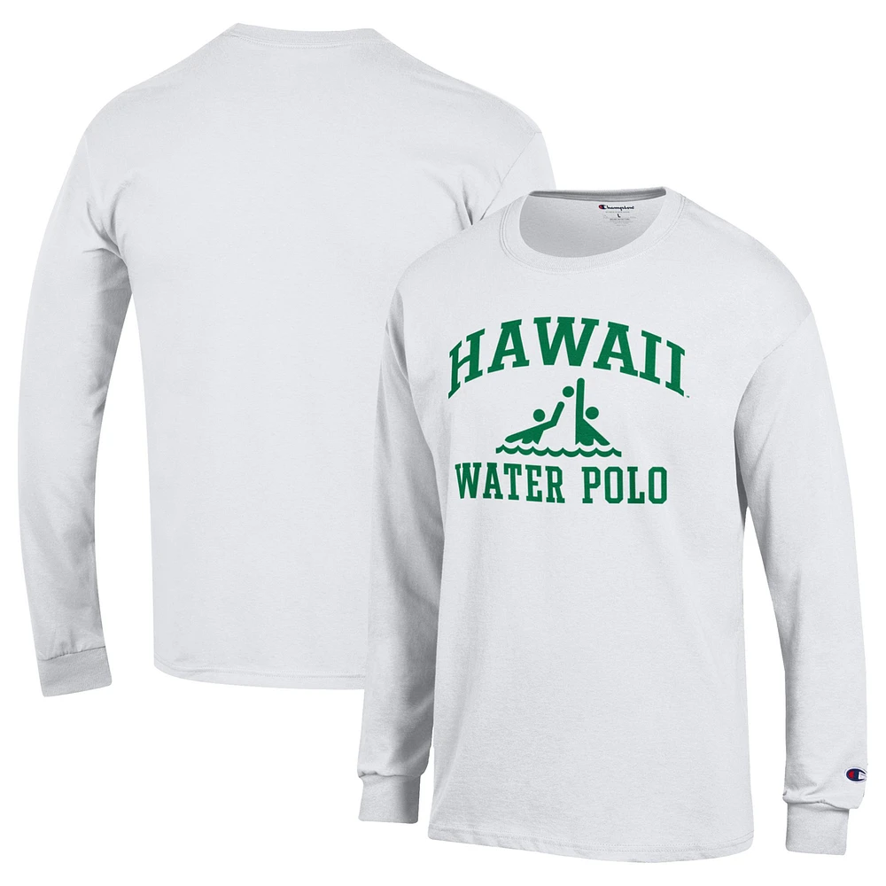Men's Champion White Hawaii Rainbow Warriors Water Polo Icon Long Sleeve T-Shirt