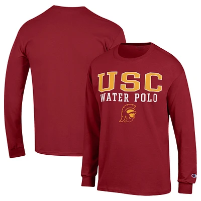 Men's Champion Cardinal USC Trojans Stack Logo Water Polo Long Sleeve T-Shirt