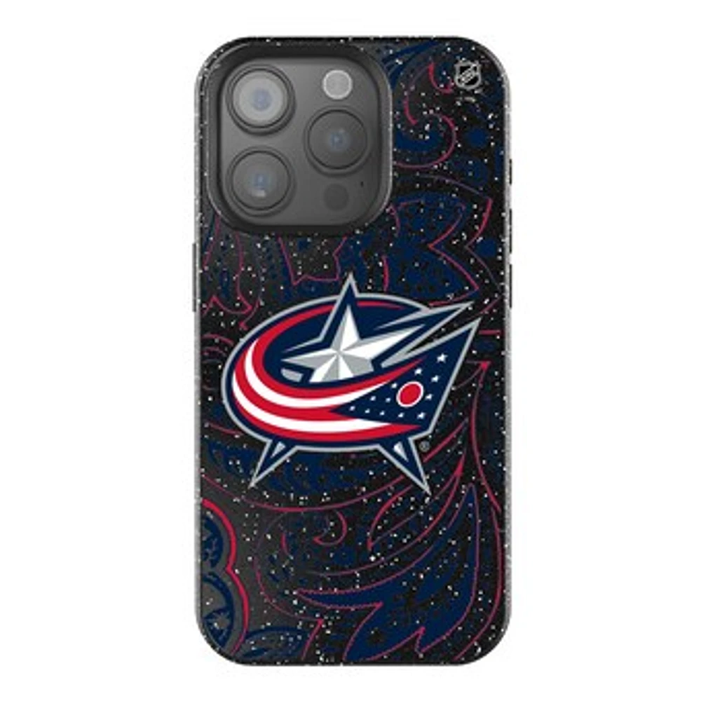 Keyscaper Black Columbus Blue Jackets Paisley Bling iPhone Case
