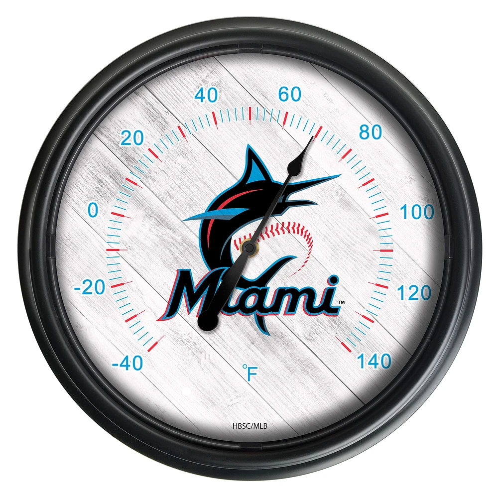 Black Miami Marlins Indoor/Outdoor LED Thermometer