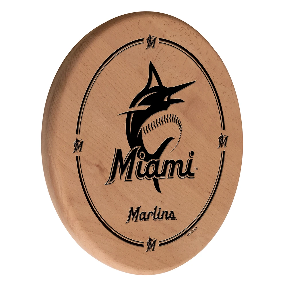Natural Miami Marlins 13" Laser Engraved Solid Wood Sign