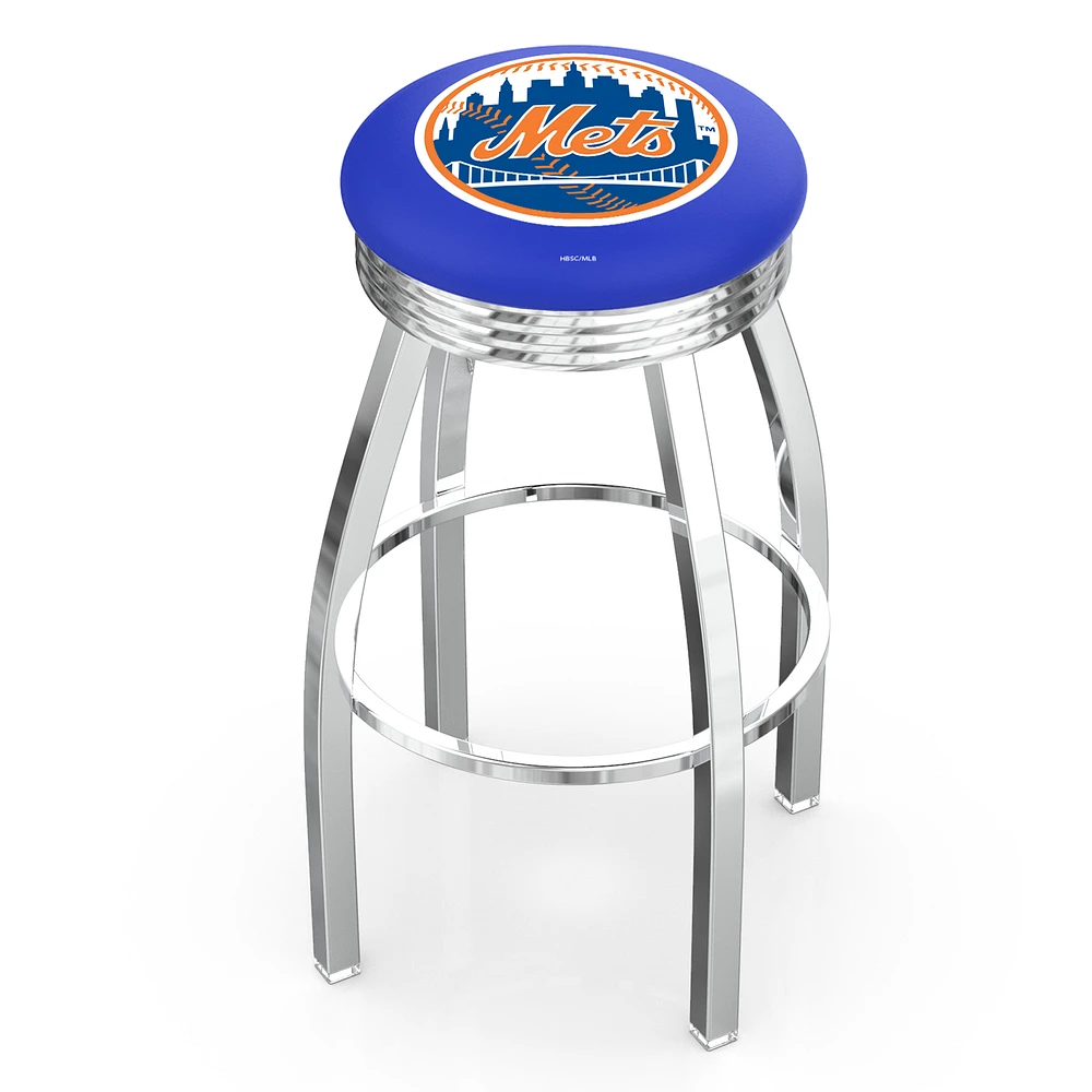 Silver New York Mets 25" Chrome Ringed Swivel Counter Stool