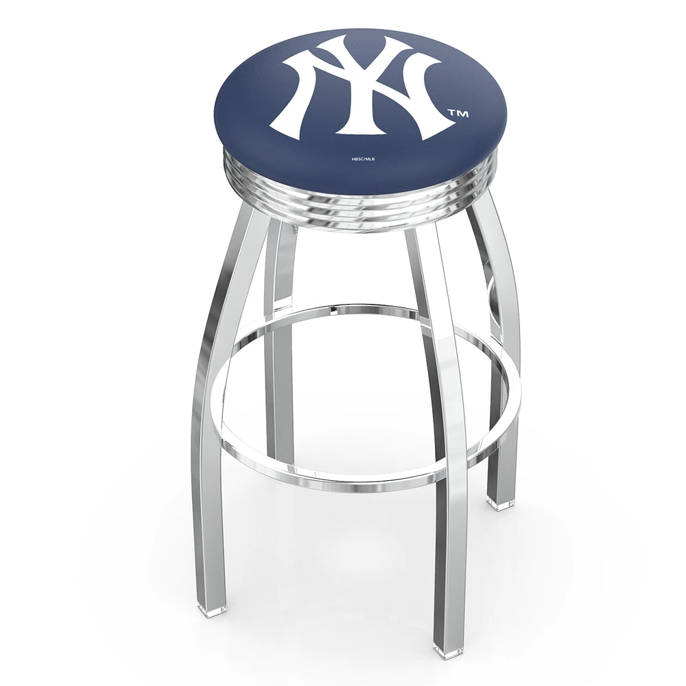 Silver New York Yankees 25" Chrome Ringed Swivel Counter Stool