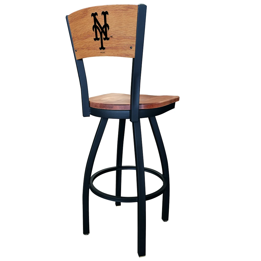 Black New York Mets 30" Wood Swivel Laser Engraved Counter Stool