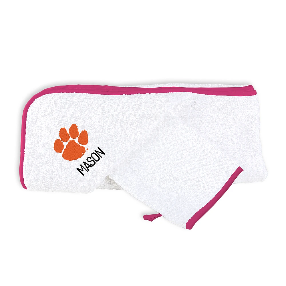 Infant Chad & Jake White Clemson Tigers Personalized Hooded Towel & Mitt Set