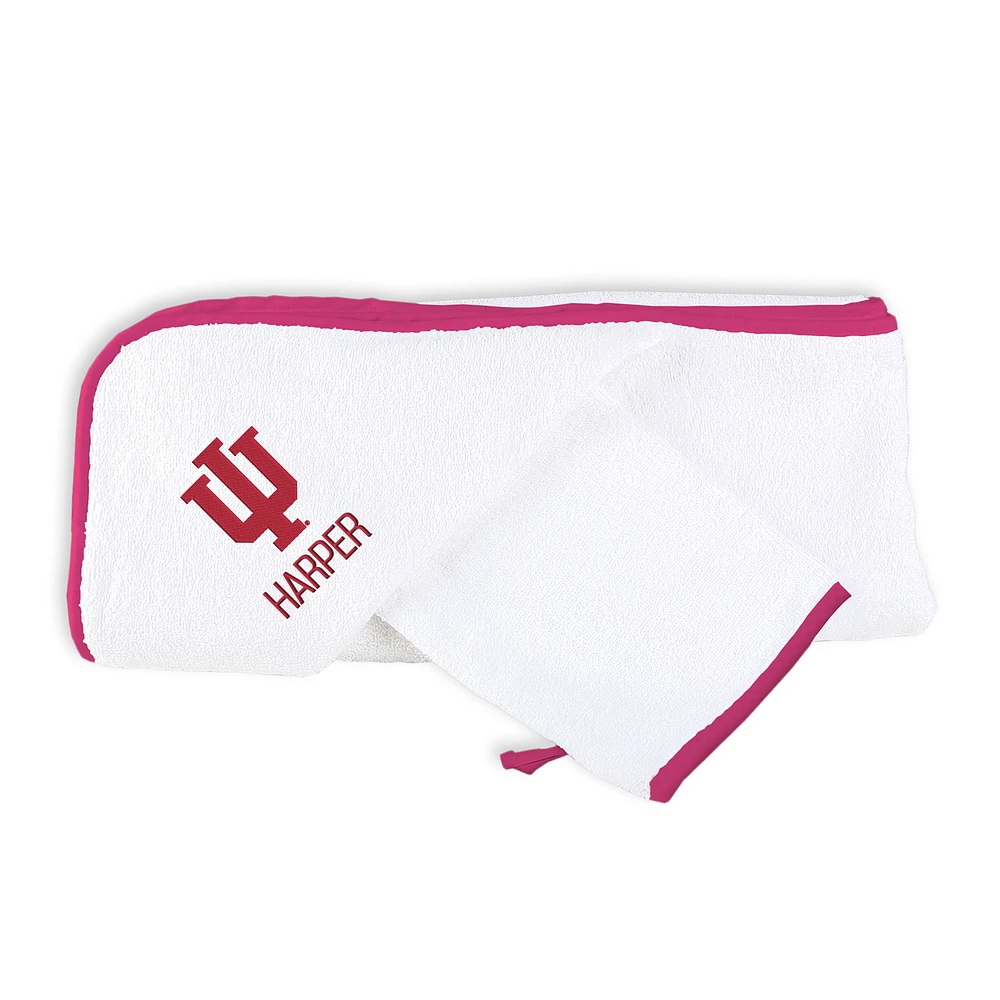 Infant Chad & Jake White Indiana Hoosiers Personalized Hooded Towel & Mitt Set