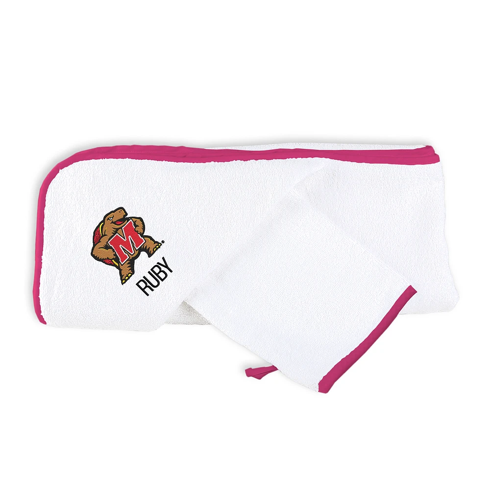 Infant Chad & Jake White Maryland Terrapins Personalized Hooded Towel & Mitt Set