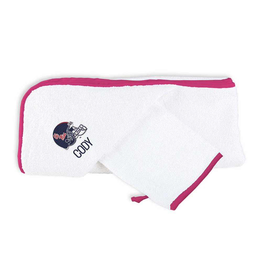 Infant Chad & Jake White Ole Miss Rebels Personalized Hooded Towel & Mitt Set
