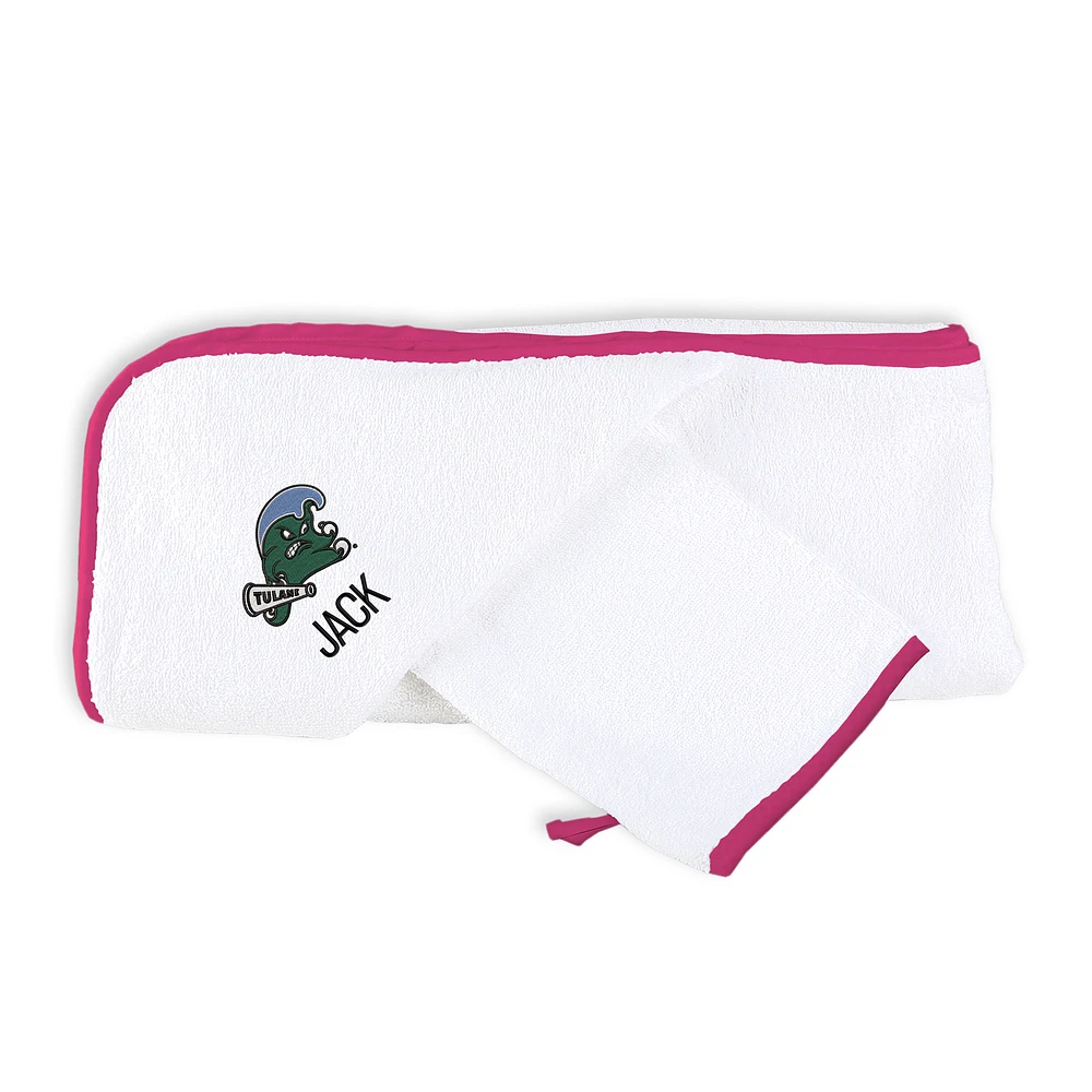 Infant Chad & Jake White Tulane Green Wave Personalized Hooded Towel & Mitt Set