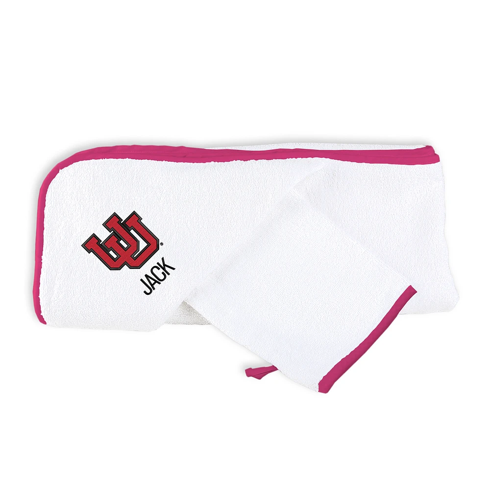 Infant Chad & Jake White Utah Utes Personalized Hooded Towel & Mitt Set