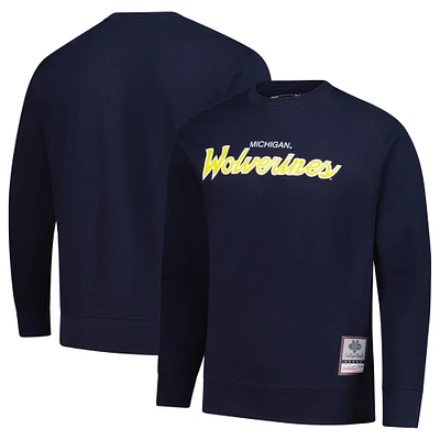 Men's Mitchell & Ness Navy Michigan Wolverines Elite Script Pullover Sweatshirt