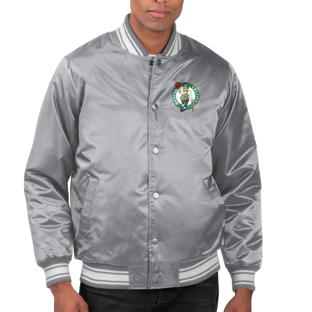 Men's Starter Boston Celtics Printed Team Name Satin Varsity Full-Snap Jacket
