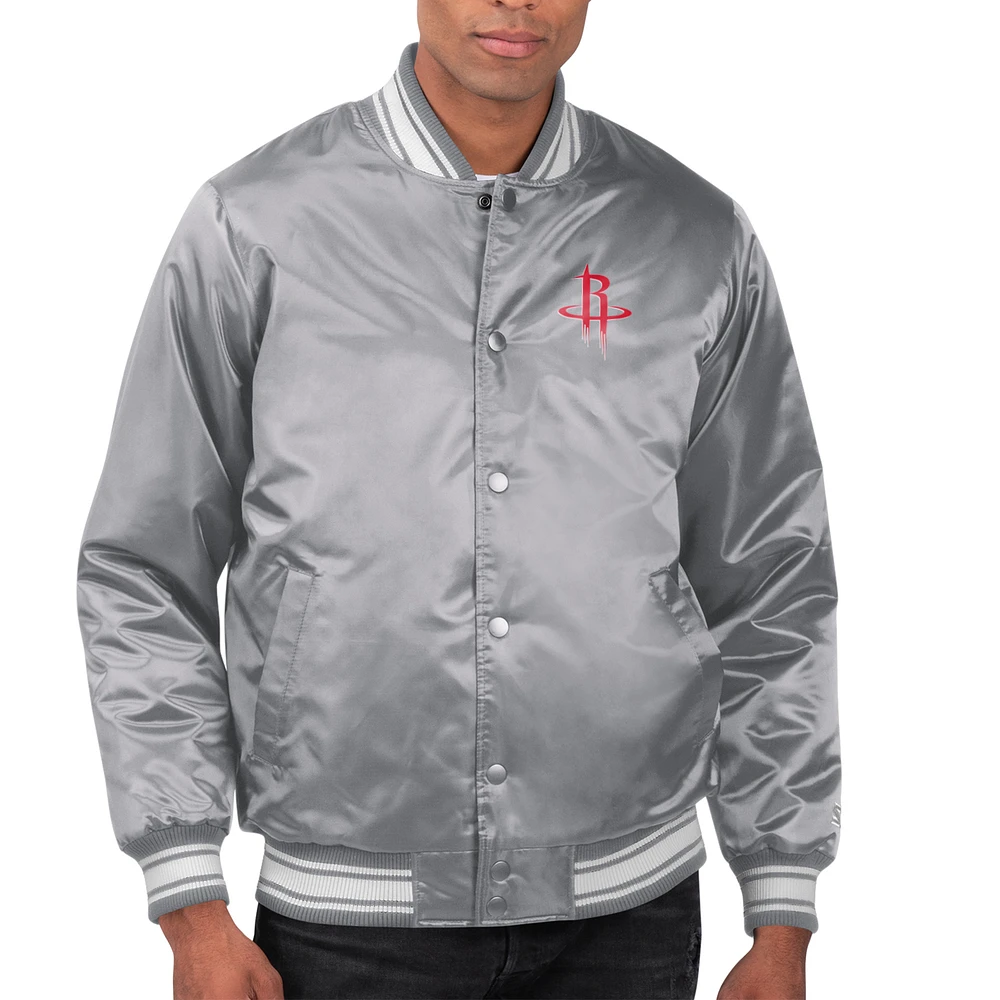 Men's Starter Houston Rockets Printed Team Name Satin Varsity Full-Snap Jacket