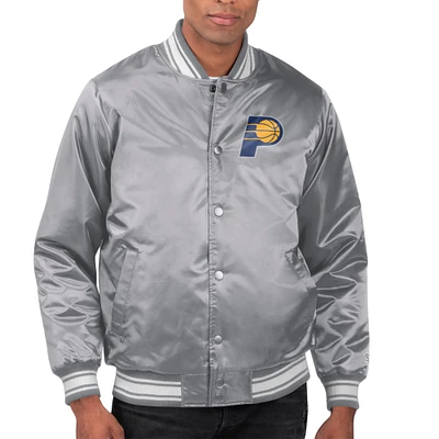 Men's Starter Gray Indiana Pacers Printed Team Name Satin Varsity Full-Snap Jacket