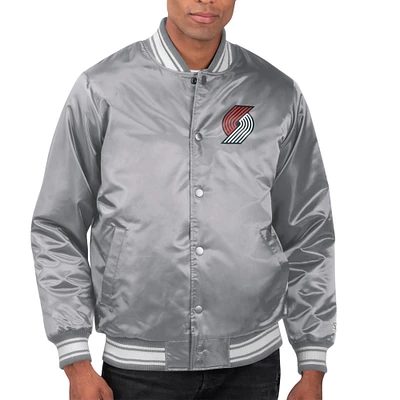 Men's Starter Portland Trail Blazers Printed Team Name Satin Varsity Full-Snap Jacket