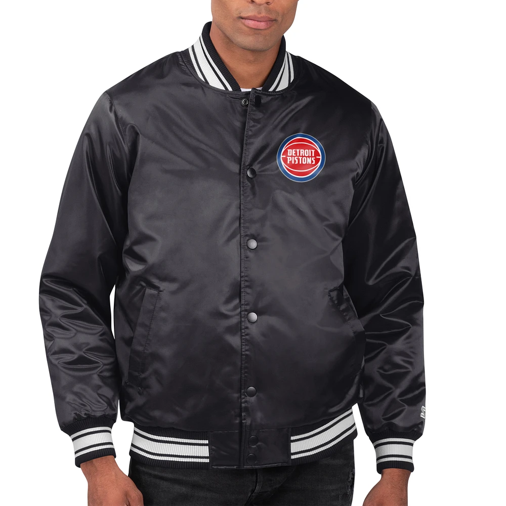 Men's Starter Detroit Pistons Printed Team Name Satin Varsity Full-Snap Jacket