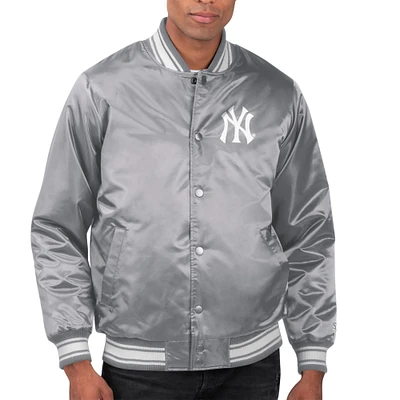 Men's Starter Gray New York Yankees Printed Team Logo Satin Varsity Full-Snap Jacket