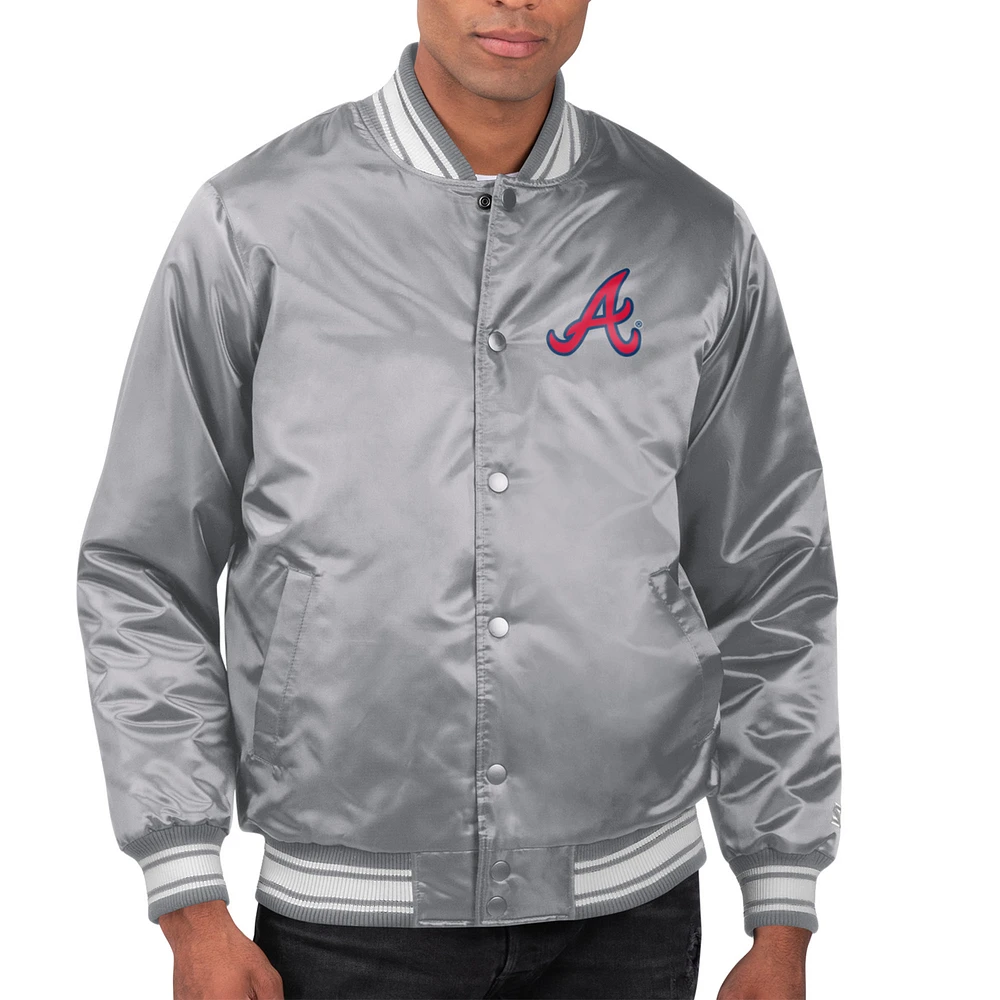 Men's Starter Atlanta Braves Printed Team Logo Satin Varsity Full-Snap Jacket