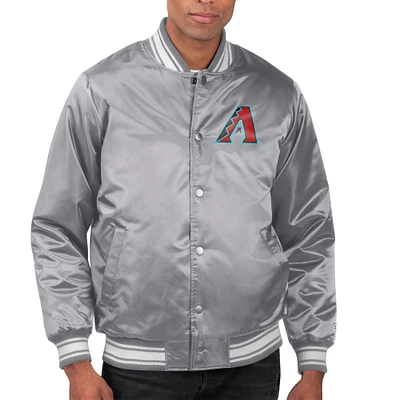Men's Starter Gray Arizona Diamondbacks Printed Team Logo Satin Varsity Full-Snap Jacket