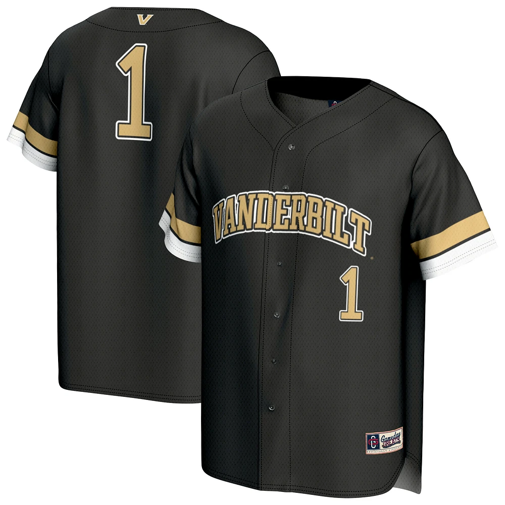 Unisex GameDay Greats #1 Black Vanderbilt Commodores Lightweight Collegiate Baseball Fashion Jersey