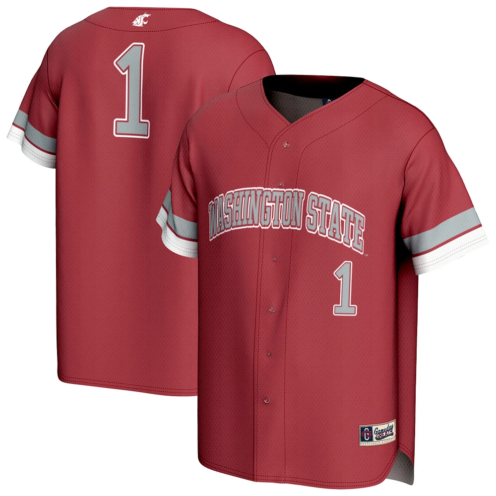 Unisex GameDay Greats #1 Crimson Washington State Cougars Lightweight Collegiate Baseball Fashion Jersey